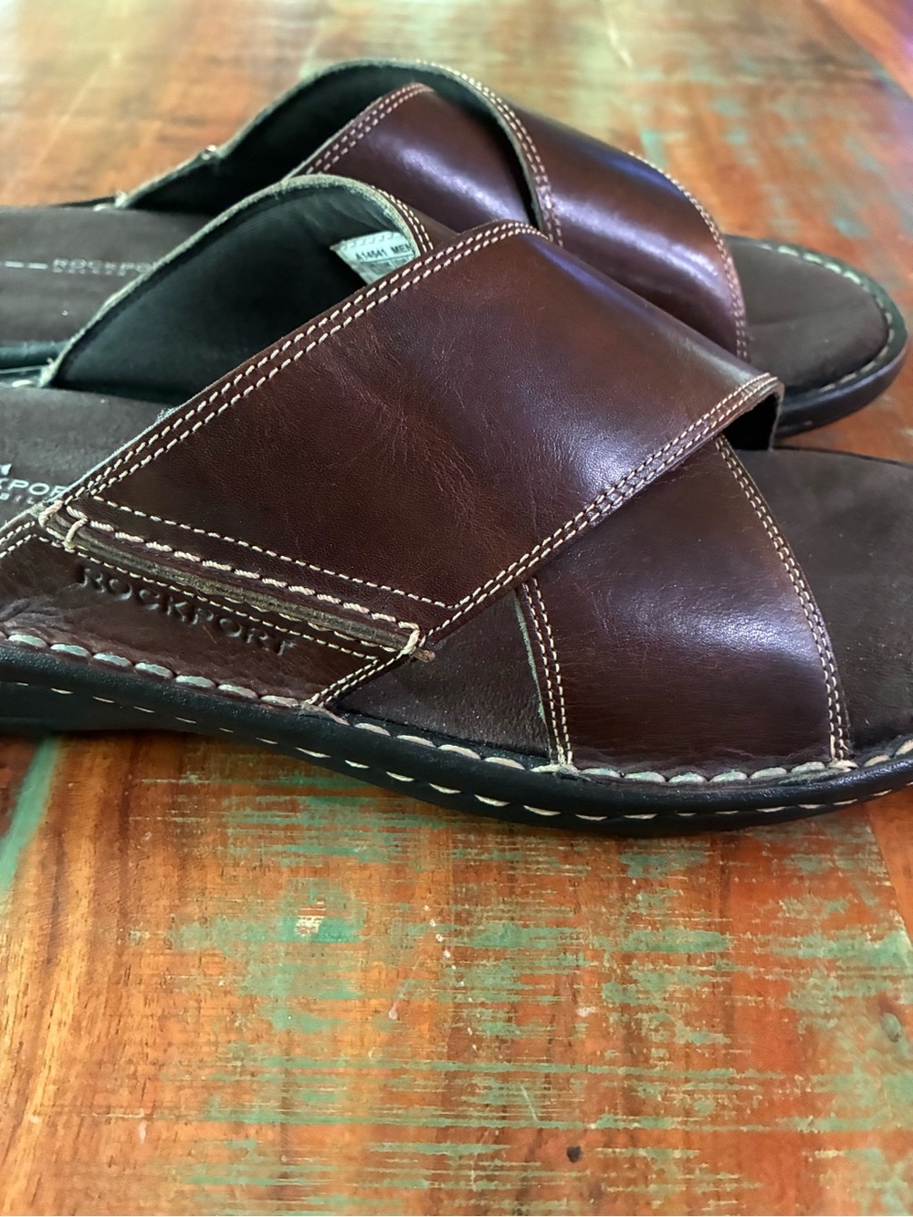 Rockport COMFORT Kevka Lake Crossband Sandals Dark Brown Leather Size 14M